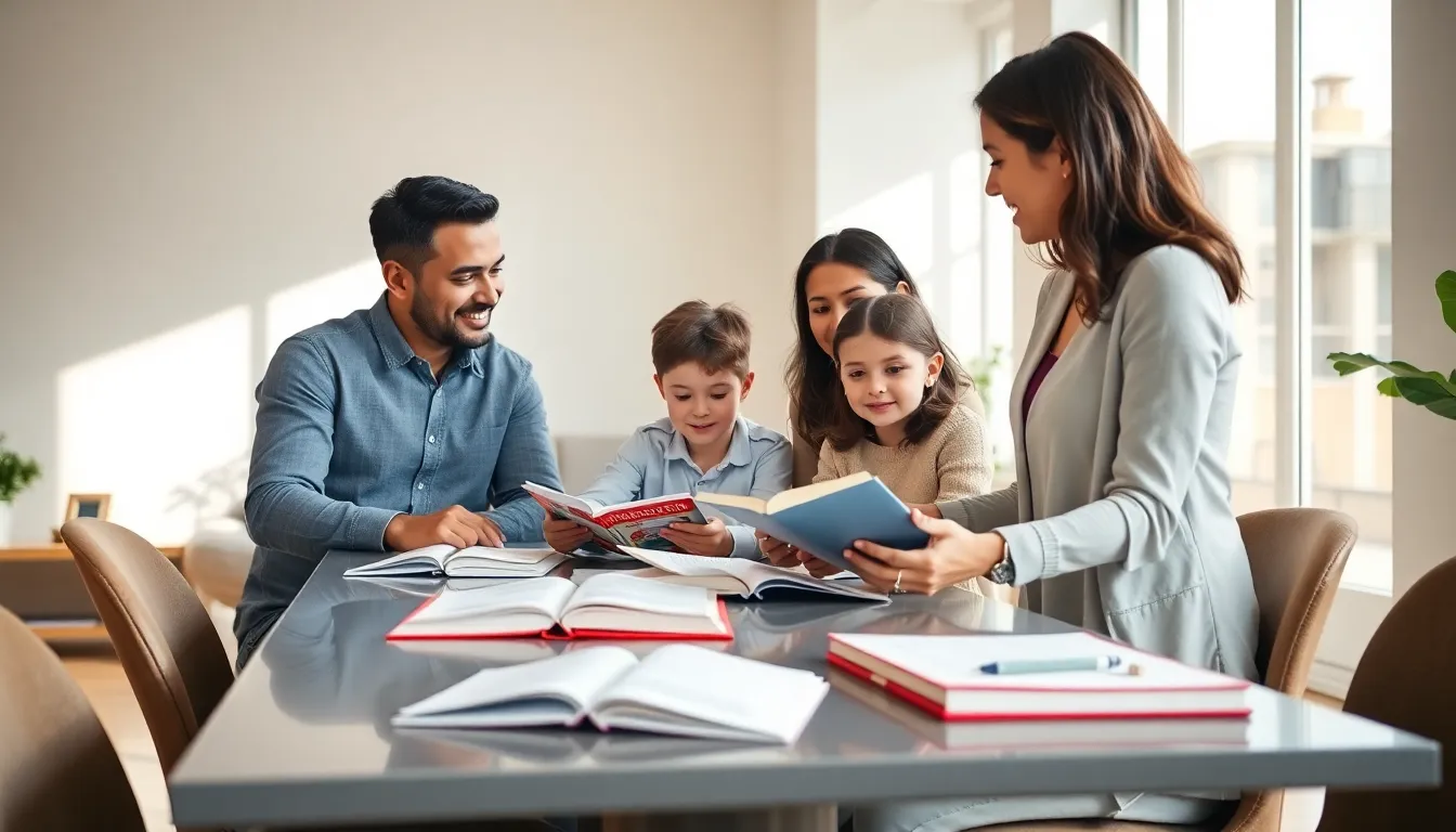 a diverse family engaged in supportive communication at a dining table.